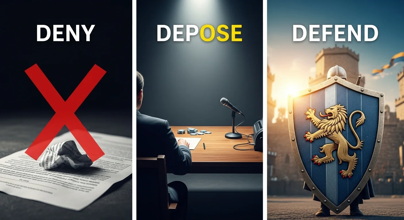 Deny Depose Defend Meaning in One Simple Line