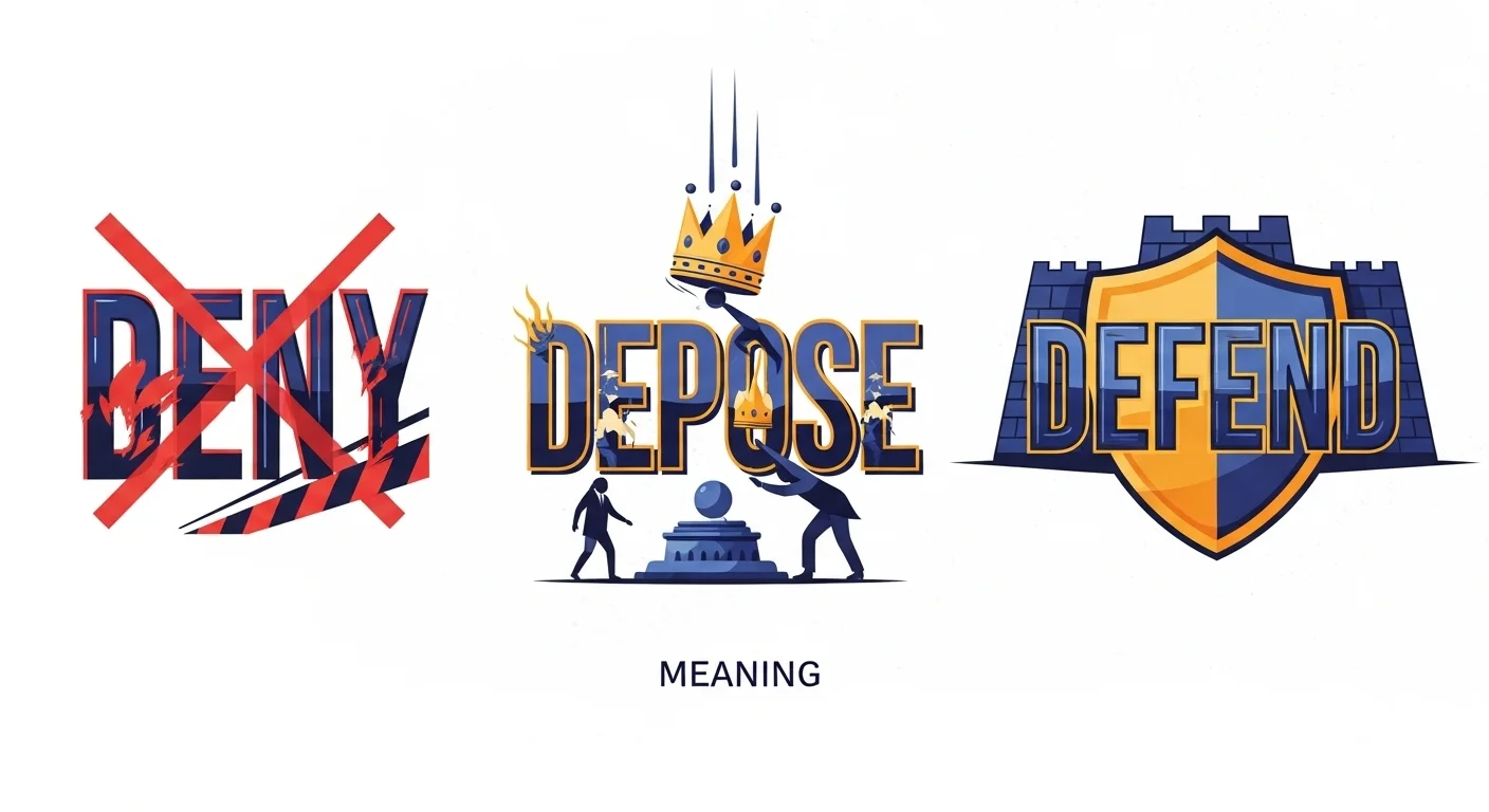 deny depose defend meaning